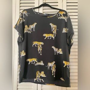 SHEIN plus Tiger and leopard cuffed short sleeve blouse 2X